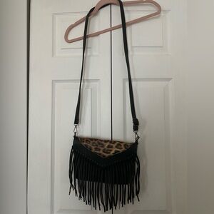 Leopard Print Fringe Crossbody Bag